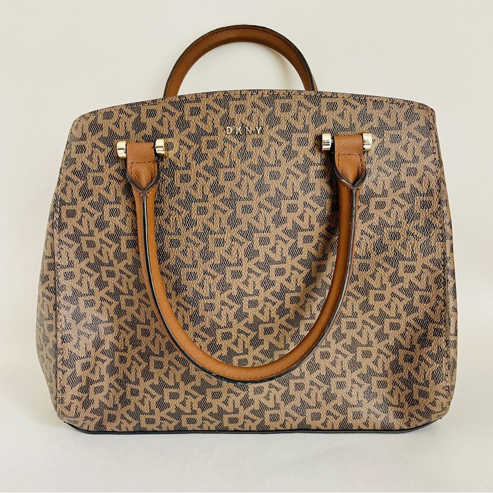 DKNY Tan and Brown Patterned Satchel Purse Bag